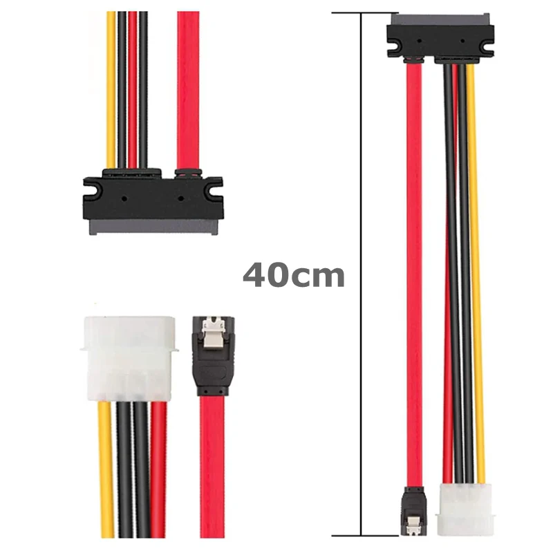Cable combinado de alimentación de datos de disco duro SATA: adaptador de 7 + 15 pines y 22 pines a alimentación Molex de 4 pines + cable de datos SATA de placa base - imagen 2
