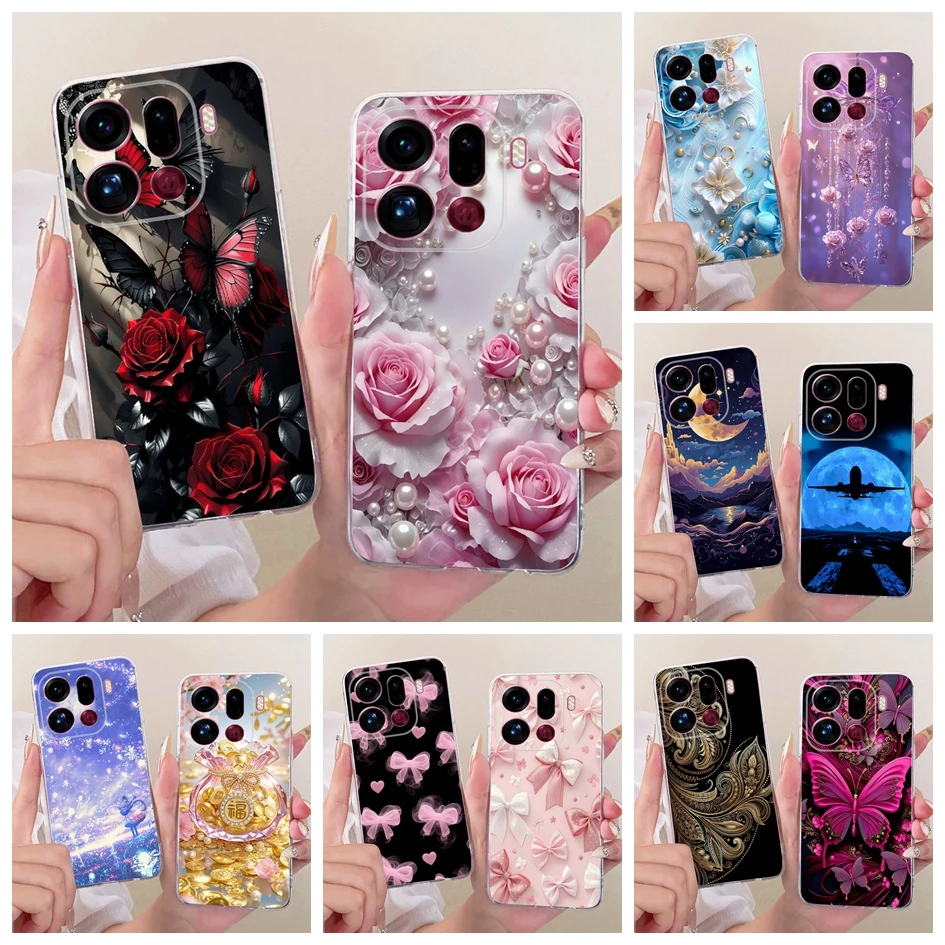 Para OPPO Find X9 Pro 2025 funda Popular con estampado de lazo de flores carcasa de teléfono de silicona suave para OPPO Find X9 FindX9 Pro Coque - imagen 2