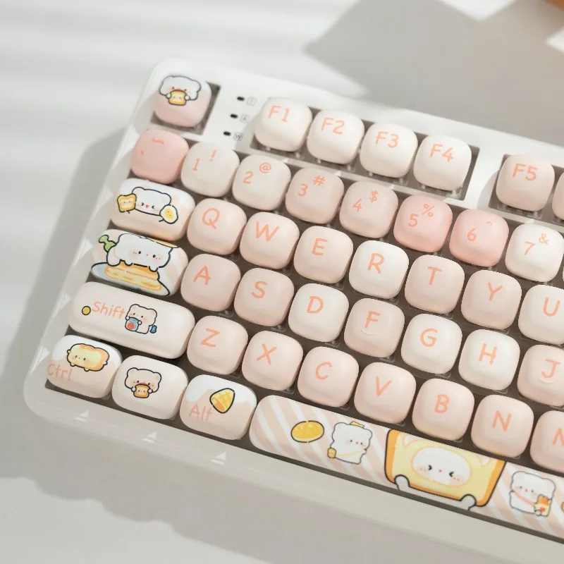 Teclas de oso de pan, Material PBT, redondas y lisas, sublimación de dibujos animados, decoración de teclado HI8 K99, regalos para mujeres y niñas - imagen 3