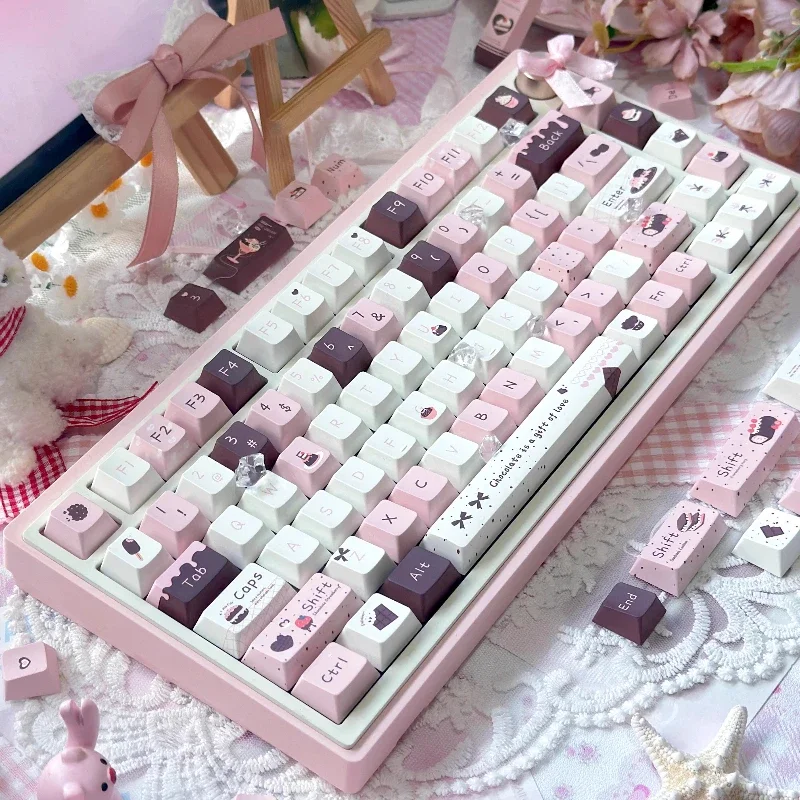 Teclas de baya rosa personalizadas, teclas de perfil PBT FOA, bonitas teclas de sublimación de tinte Amina Point de dibujos animados de color rosa para regalos de teclado para juegos - imagen 5