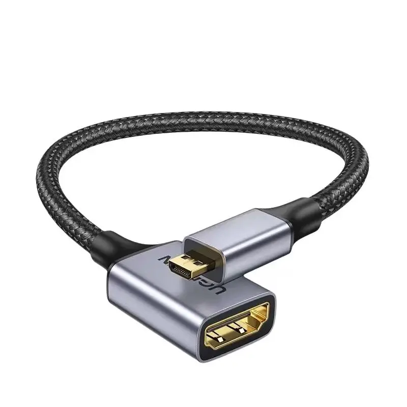 Adaptador Mini HDMI a HDMI Carcasa de aluminio trenzada 4K 60Hz HDR 3D Compatible con Raspberry Pi Zero 2 W/W Monitor portátil DSLR.