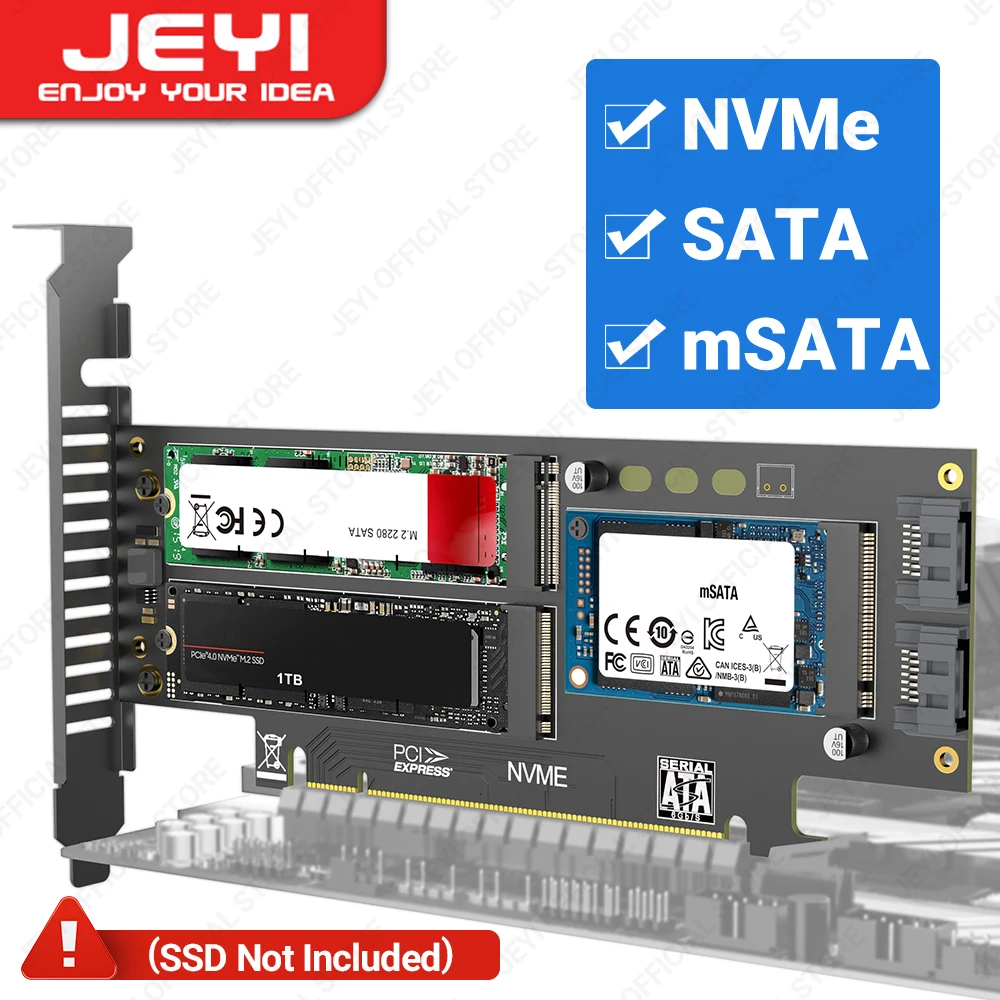 Tarjeta adaptadora JEYI NVMe NGFF y mSATA SSD PCIe 4,0/3,0, convertidor 3 en 1 M.2 NVME a PCIE/M.2 SATA SSD a SATA III/mSATA a SATA