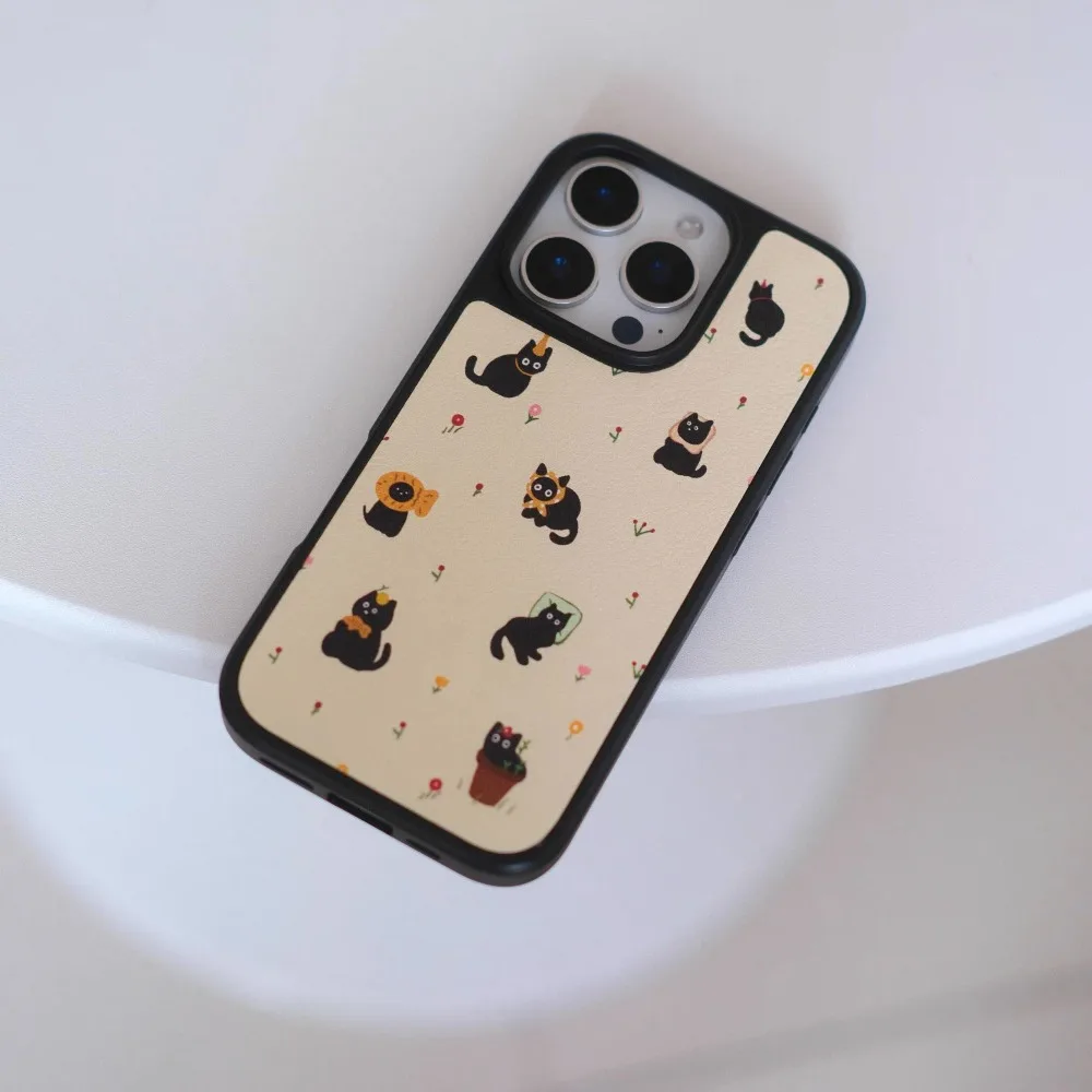 Funda de teléfono ins con textura de cuero de gato bonito para iPhone11/12/13/14/15/16/17 Pro Max AIR PLUS - imagen 3