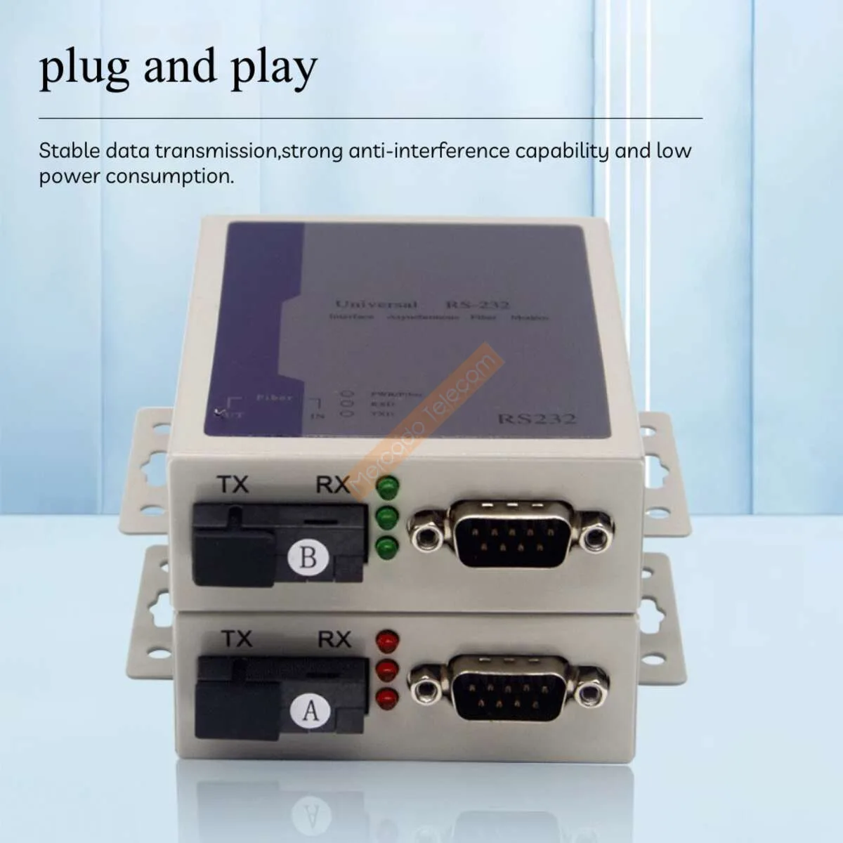 Módem de fibra serie RS232, convertidor de medios de fibra óptica DC5V, modo único dúplex, conector de pines SC DB9 de 20km - imagen 2