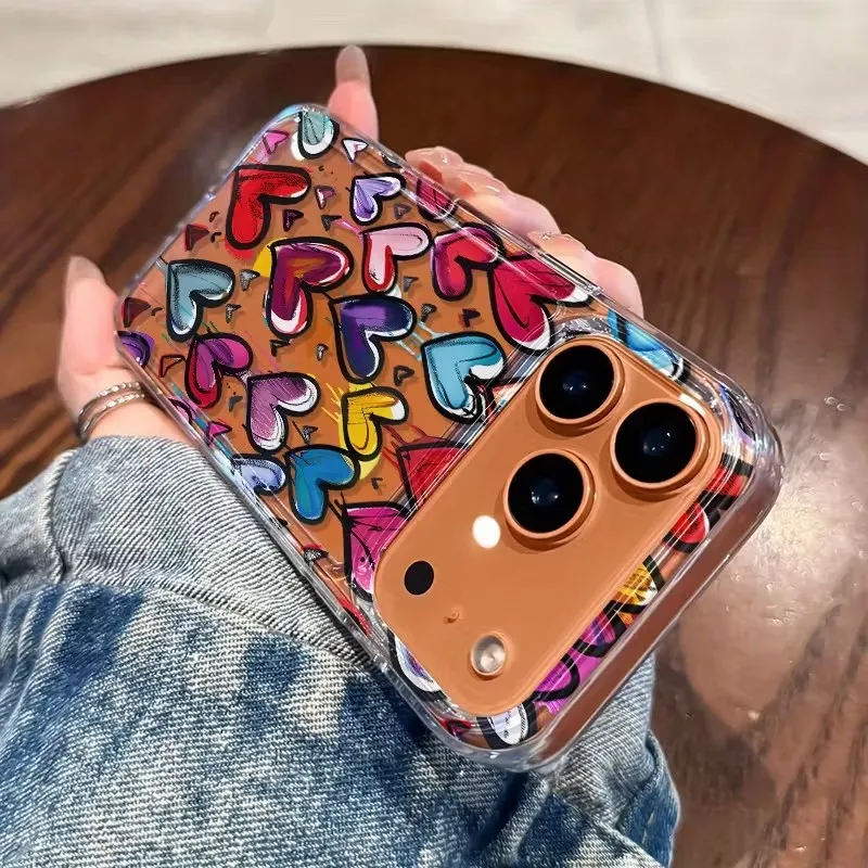 Funda de teléfono INS con patrón colorido en forma de corazón para IPhone 17 16 11 13 12 14 15 Pro Max XS X XR 7 8 Plus 16E 16 17 Pro cubierta suave - imagen 3