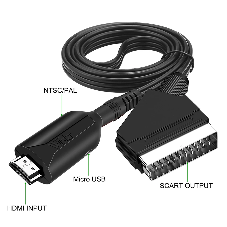 HD 1080P HDMI entrada a salida SCART Adaptador convertidor de Audio y vídeo para HDTV DVD para Sky Box STB Plug and Play Cables DC - imagen 4
