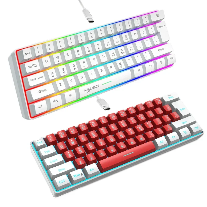 60% teclado RGB rojo y blanco para juegos, teclados usb, teclado gamer, pc, retroiluminado, 61 teclas, mini ordenador, teclado para el hogar y la Oficina - imagen 2