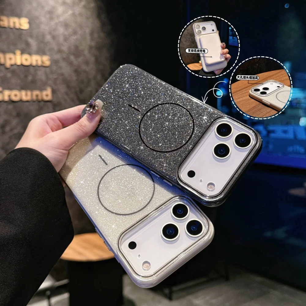 Funda dorada de lujo para Magsafe para iPhone 17 Air 16 15 14 13 Pro Max, parachoques de gelatina de caramelo, Funda dura de carga inalámbrica magnética - imagen 2