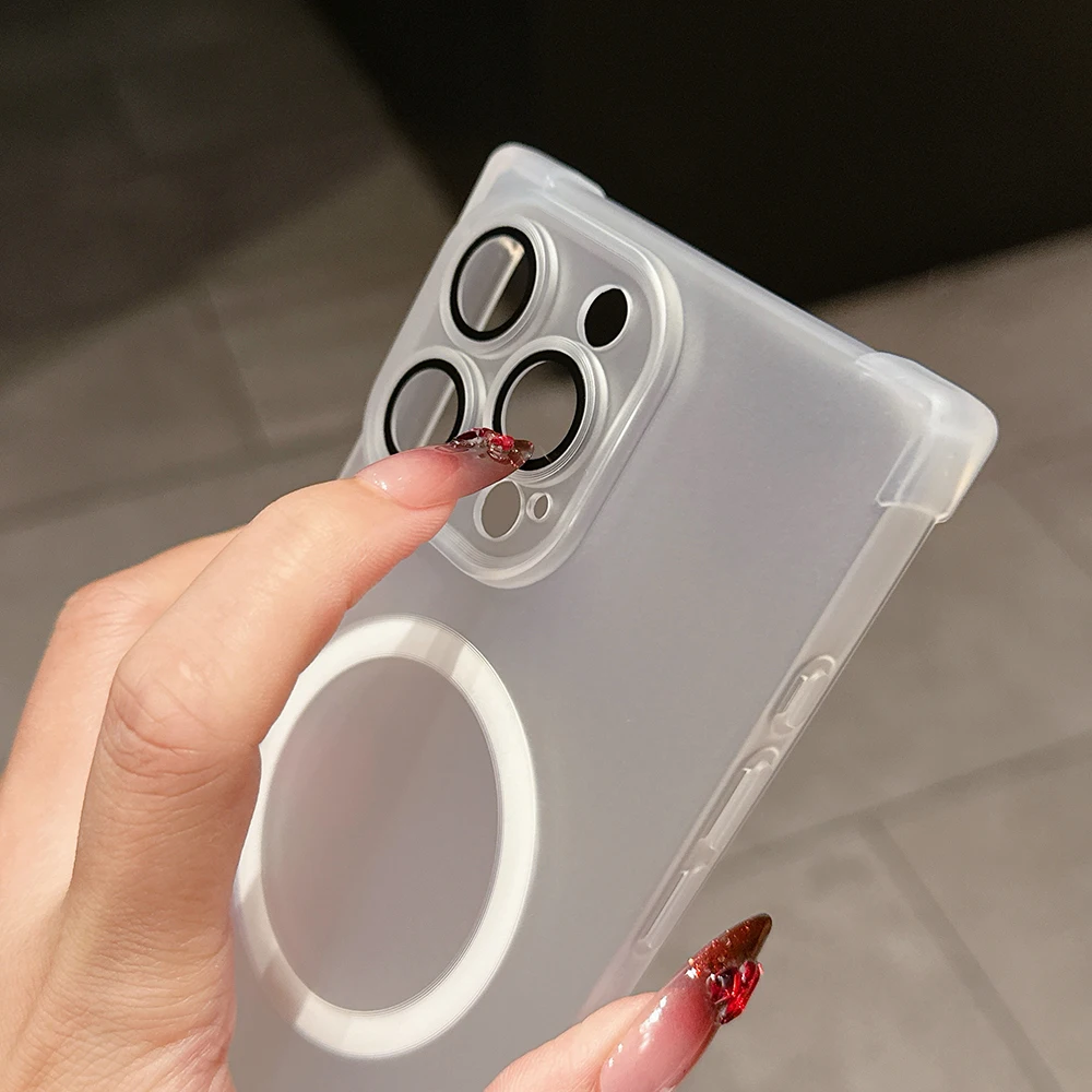 Funda protectora magnética a prueba de golpes con carga inalámbrica de forma rectangular para iPhone 13 14 15 16 17 Pro Max para cubierta transparente MagSafe - imagen 5