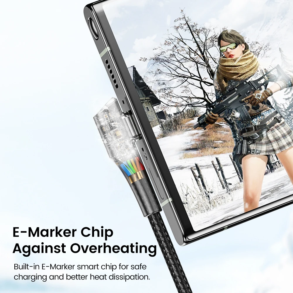 Toocki USB tipo C a USB C Cable ángulo de 90 grados QC4.0 PD4.0 PD 100W carga rápida para Macbook iPhone 15 Samsung Xiaomi Huawei - imagen 4