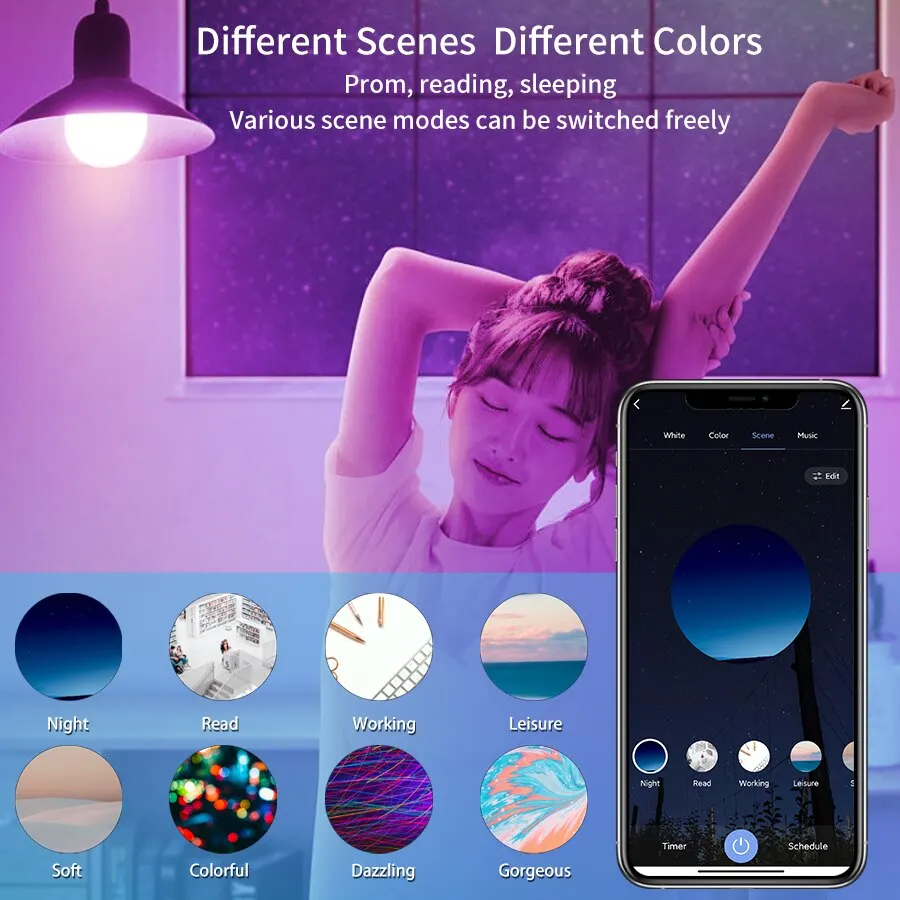 Smart E27 LED Bulb Wireless Bluetooth Tuya APP Control RGB Light Bulbs Room Decor Led Lamp Bombillas Party Atmosphere Lighting - imagen 4