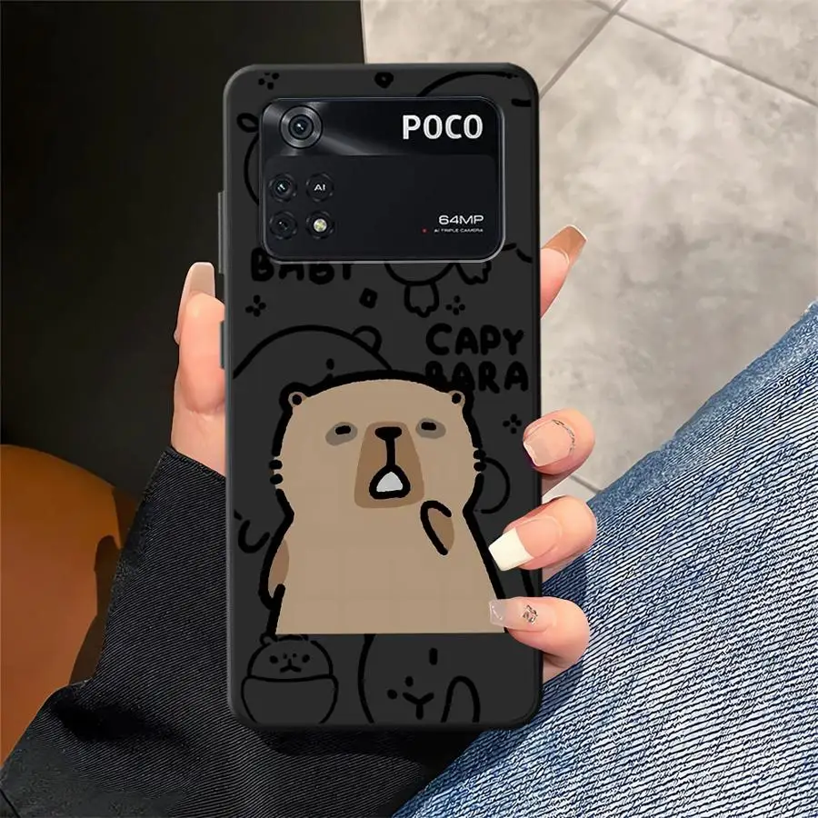 Funda para Xiaomi Poco C61 F3 M5 C50 C40 C75 M3 M4 M7 Pro X3 X4 X5 X7 Pro F1 C71 funda negra suave para teléfono capibara dibujos animados divertidos - imagen 5