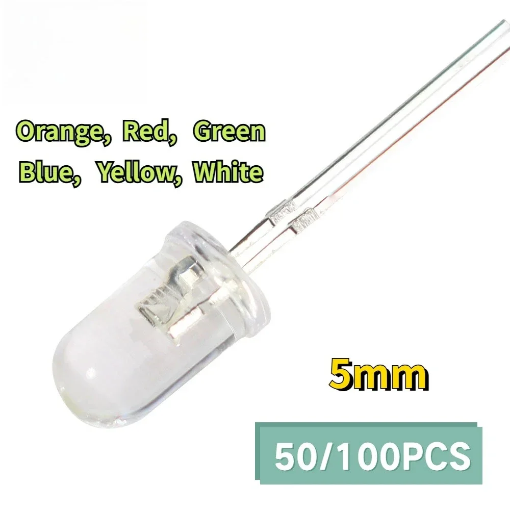 50/100 Uds F5 diodo LED diodos emisores de luz LED 5MM naranja/rojo/verde/azul/amarillo/blanco Kit de diodos surtidos Multicolor - imagen 2