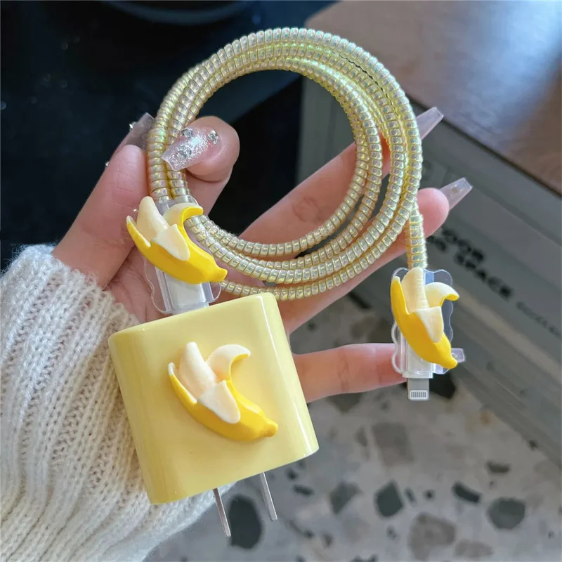 Funda de cargador de plátano con dibujos animados para IPhone, cubierta de protección de Correa de carga de 18W-20W para IPhone 11, 12, 13, 14, 15, 16