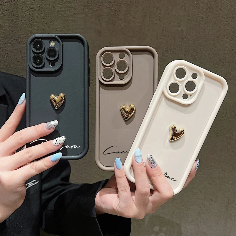 Funda de silicona suave con nombre personalizado, funda de caramelo con corazón dorado 3D para Iphone 16, 15, 14, 13, 12, 11 Pro Max, 14, 15 y 16 Plus - imagen 2