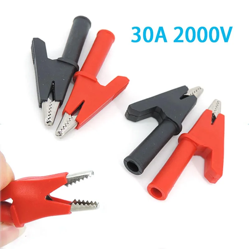 Pinzas de cocodrilo con conector Banana de 4mm, abrazadera de prueba, terminal de Clip de cable 30A 2000V