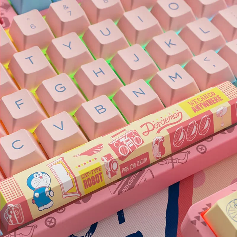 AKKO Doraemon Key Cap Macaron PBT con cable Teclado mecánico personalizado de tres modos 138 teclas RGB Teclado robótico para juegos de gatos de intercambio en caliente - imagen 4