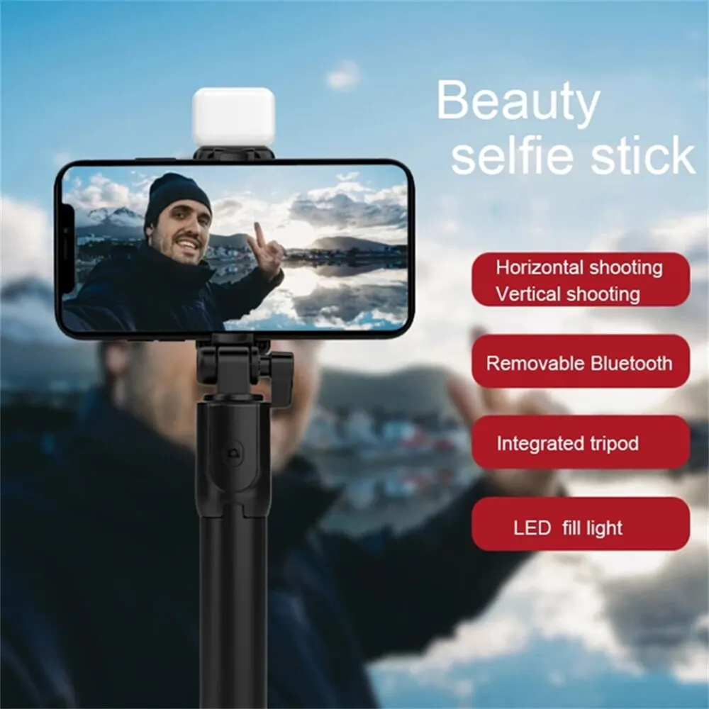 Palo de Selfie inalámbrico Bluetooth R1, trípode portátil plegable con obturador de luz de relleno, Control remoto para teléfono inteligente Android iPhone - imagen 5