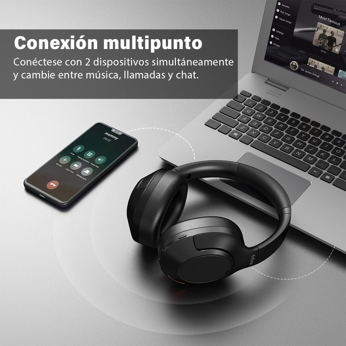 Auriculares inalámbricos Bluetooth FIFINE, auriculares con cancelación de ruido con modo de transparencia, graves profundos, llamadas claras, tiempo de reproducción 80H -X3 - imagen 5