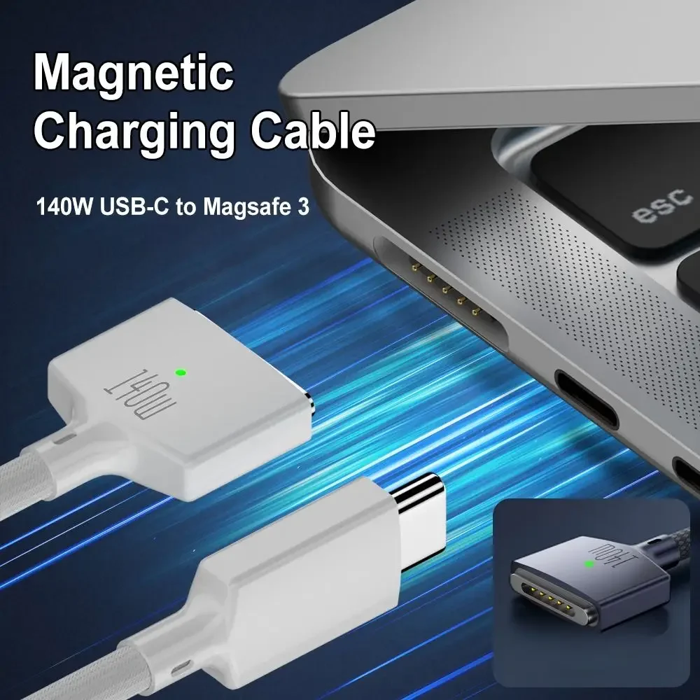 Cable cargador magnético USB tipo C a Magsafe 1/2/3, convertidor de Cable de carga para ordenador portátil PD 140W para MacBook Air/Pro A2442 A2485 A2681 - imagen 3