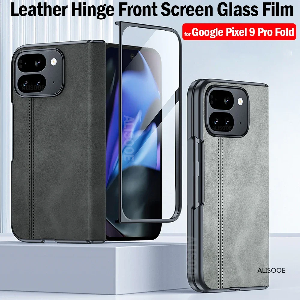 Funda de cuero con bisagra magnética para Google Pixel 9 Pro, cubierta protectora de vidrio con pantalla frontal, plegable