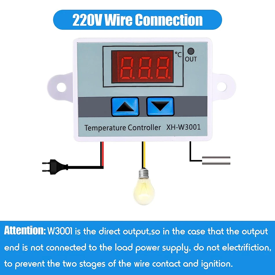 Controlador de temperatura LED Digital W3001, Control de termostato 10A con sonda de Sensor NTC, XH-W3001, 12V, 24V, 110V, 220V - imagen 3
