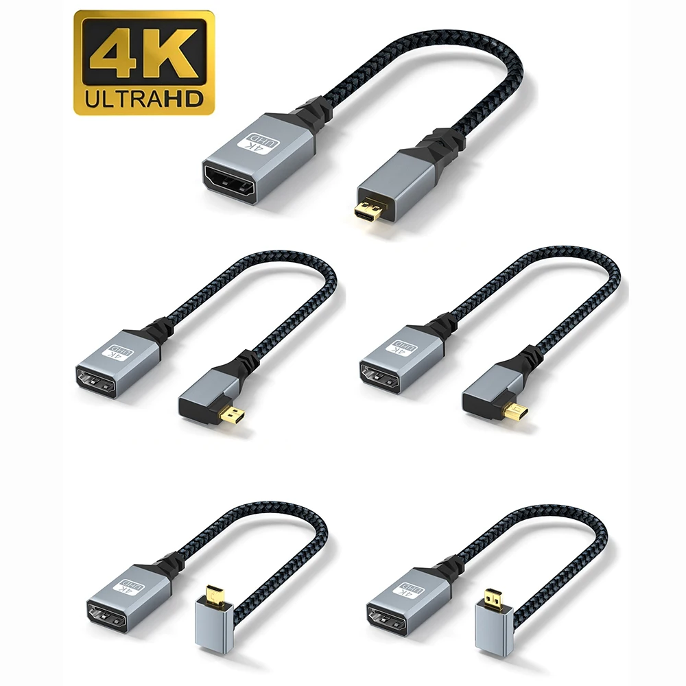 Adaptador Mini/Micro HDMI de 90 grados, compatible con HDMI 2,0, Cable trenzado 4K para cámara DSLR, videocámara, Monitor, HDTV - imagen 3