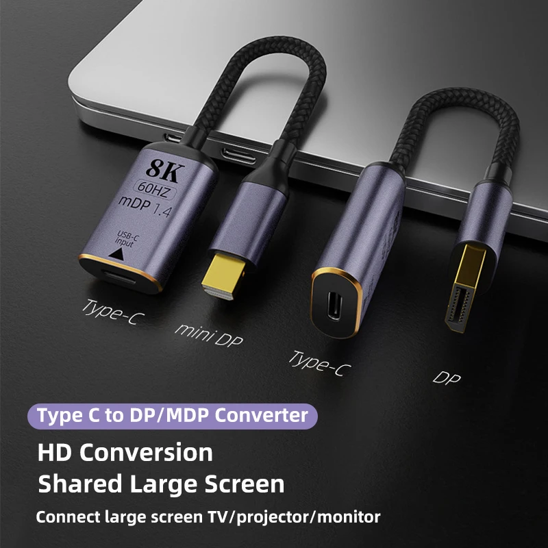 Adaptador USB C a DP/Mini DP HD 8K @ 60Hz HDMI compatible 2,1 a tipo C convertidor Cable macho a hembra para ordenador portátil MacBook TV Box