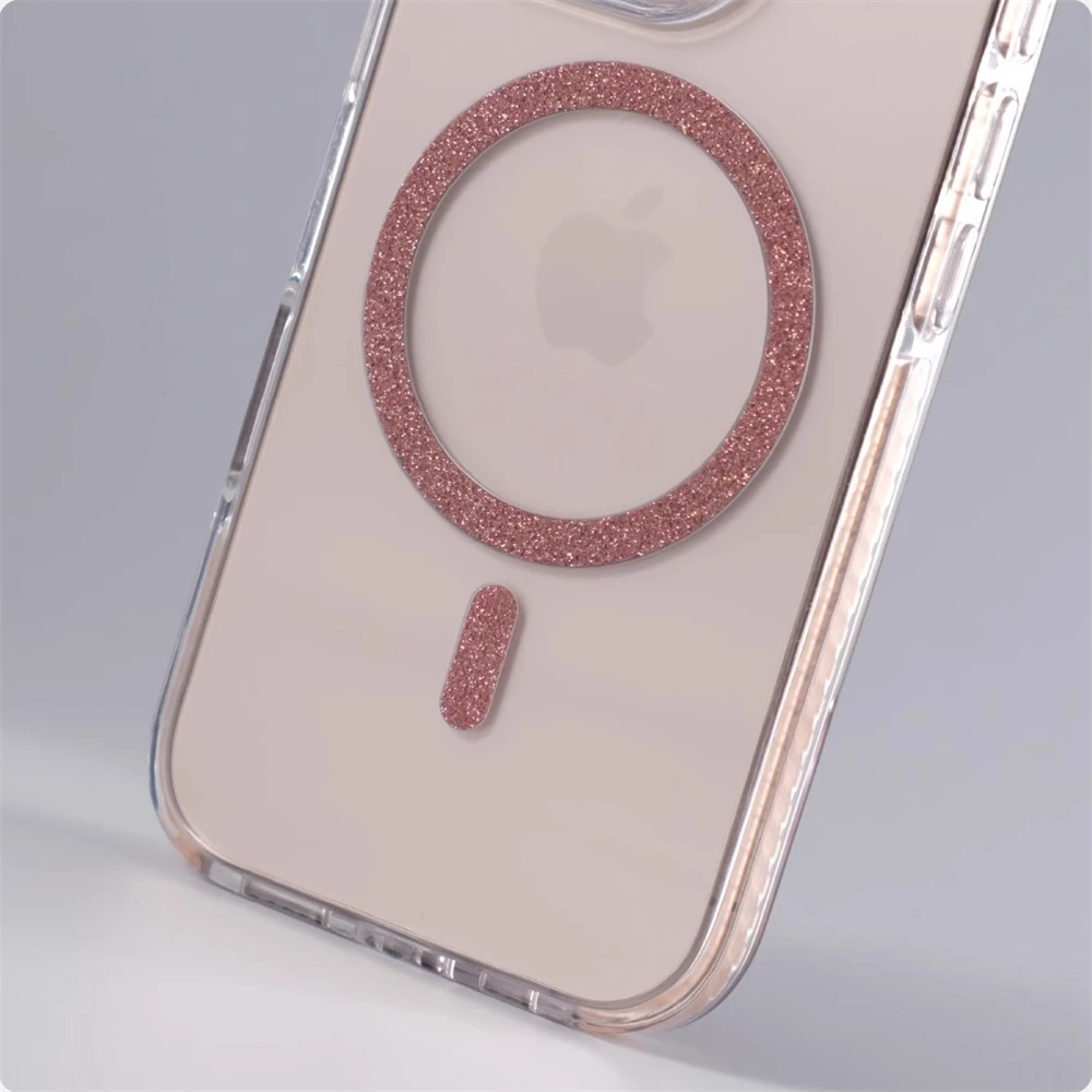Anillo magnético transparente con purpurina para funda de parachoques Magsafe para iPhone 16 Pro Max 16e 15 14 13 12, cubierta de borde suave con carga inalámbrica - imagen 2