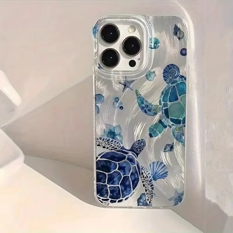 Funda de teléfono a prueba de golpes para iPhone 16E 16 15 14 Plus 13 12 11 Pro Max X XS XR XS Max 8 7 SE 2022, funda con diseño de patrón de tortuga fresca - imagen 2