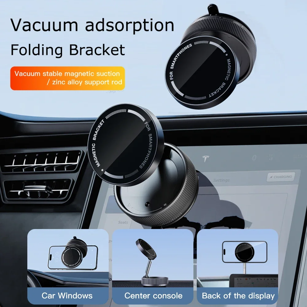 Soporte de teléfono para coche con ventosa de vacío de aleación, soporte plegable magnético fuerte con rotación de 360 para iphone 16, 15, 14, 13, 12, Xiaomi y Samsung