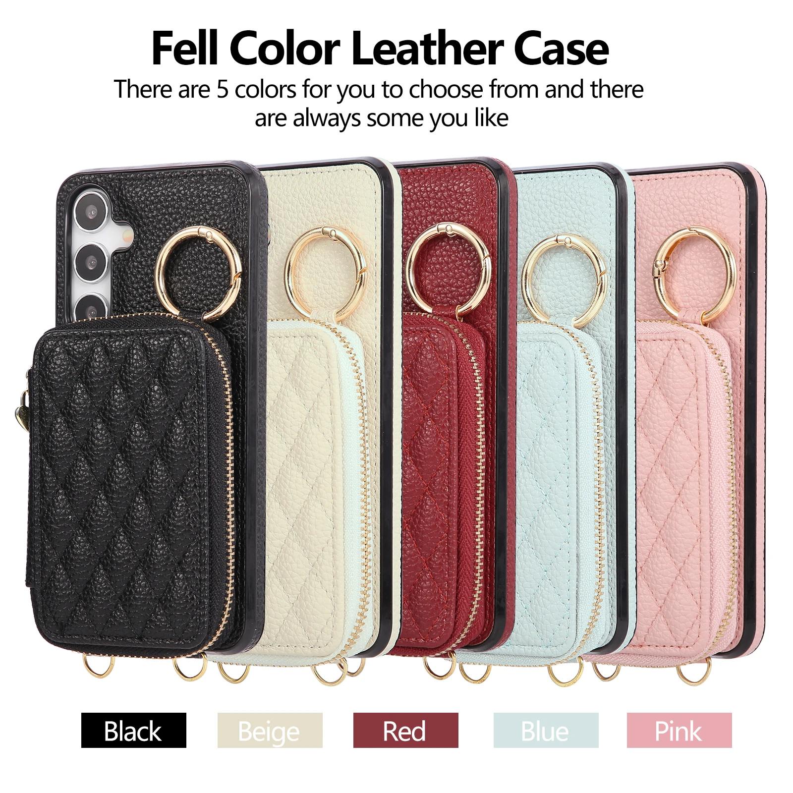 Bandolera con cremallera tarjetas Solt anillo titular cartera Funda de cuero para Samsung S25 Ultra S24 Plus S23 S22 A56 A16 A26 A36 A06 A55 cubierta - imagen 3