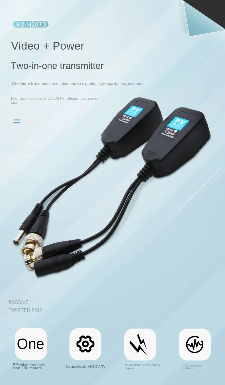 AHDCVITVI-fuente de alimentación 2 en 1 para monitoreo de vídeo, transmisor de par trenzado Coaxial, Cable de red de cámara analógica de alta definición - imagen 5
