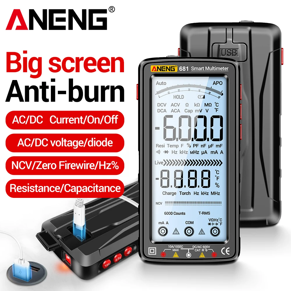 Multímetro inteligente profesional voltaje CA/CC corriente recargable sin contacto multímetro Digital pantalla LCD probador de corriente - imagen 2