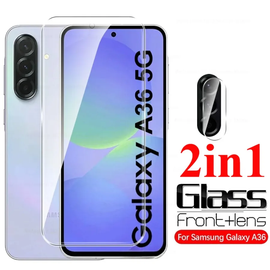 Vidrio templado 2 en 1 para Samsung Galaxy A56 A16 A36 A35 película protectora de pantalla de lente de cámara para Samsung A06 A14 A55 A26 A15 A34