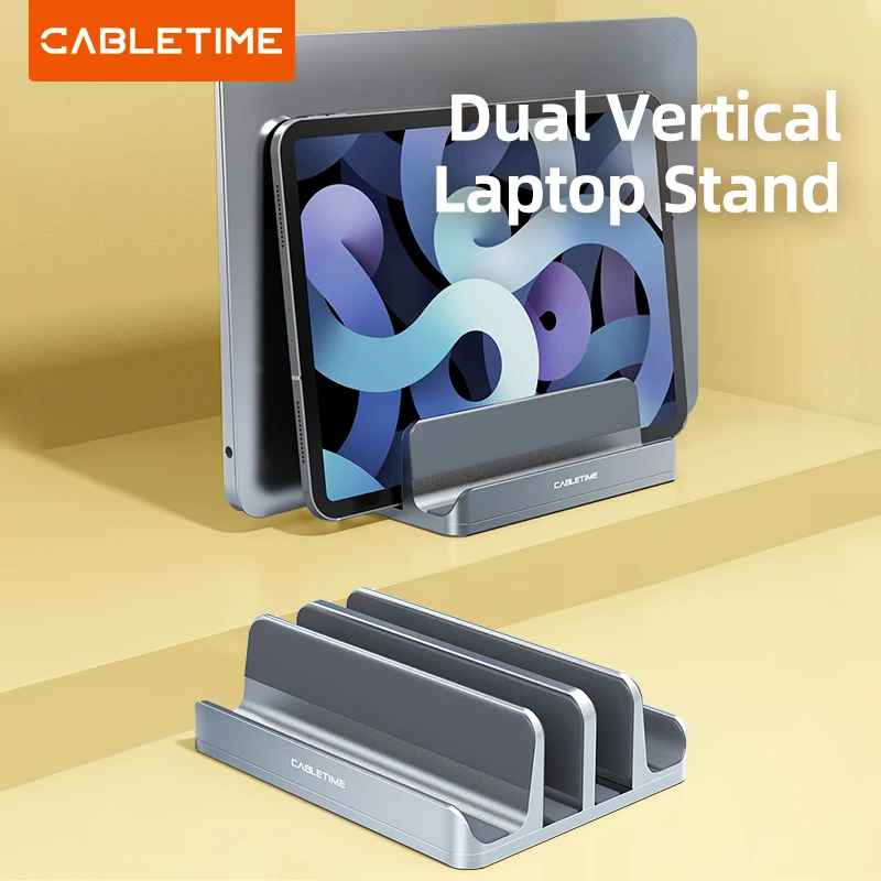 CABLETIME Soporte Vertical Dual para computadora portátil Disipación de Calor de Aluminio Anodizado Tamaño Ajustable para MacBook Pro Laptop Tablet Hold C420 - imagen 2