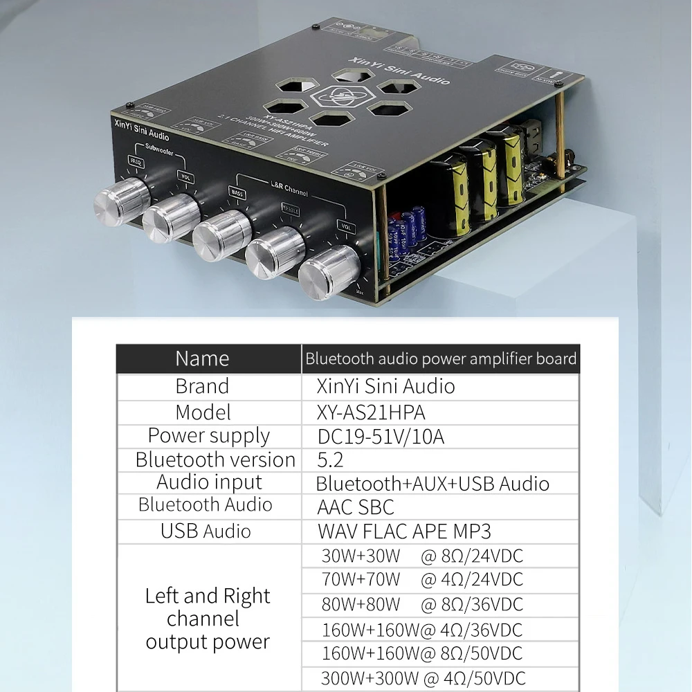 XY-AS21HPA Bluetooth 5,2 placa amplificadora de sonido Digital 2,1 canales Dual TPA3255 Subwoofer 300W * 2 + 600W amplificador de Audio de alta potencia - imagen 5