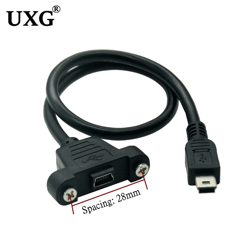 Conector macho Micro Mini USB 2,0 de 5 pines a Cable de extensión hembra Micro mini USB 2,0 30cm 50cm con tornillos orificio de montaje en Panel - imagen 4