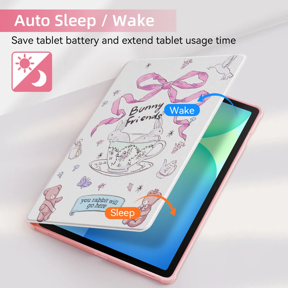 Rotación de 360 para Samsung Galaxy Tab A9 Plus A8 10,5 funda taza de té Bunny Galaxy Tab S10 S9 FE 10,9 S7 S8 11 PLUS 12,4 13,1 S6 Lite - imagen 2