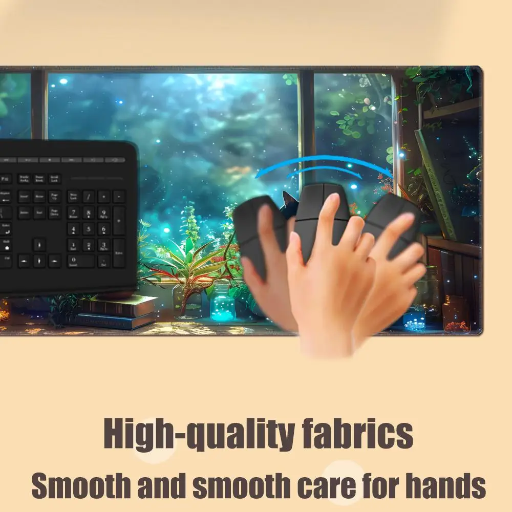 Alfombrilla de ratón con diseño de gato negro y plantas verdes para dormitorio, alfombrilla grande para mesa de oficina y ordenador, alfombrilla antideslizante de goma para teclado para juegos - imagen 4