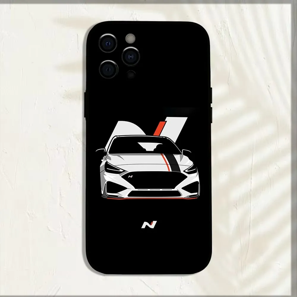 Funda de teléfono I-I30N de coche deportivo azul y rojo para iPhone 16,15,14,13,12,11,Pro,X,XS,Max,XR,Plus,Mini cubierta negra suave - imagen 2