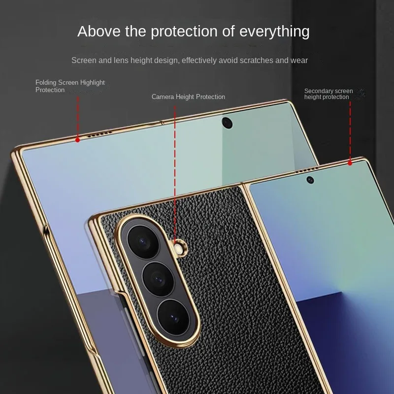 Para Samsung Galaxy Z Fold 7 funda de lujo de cuero Lichee revestimiento de piel funda protectora trasera para Samsung Z Fold7 carcasa de teléfono - imagen 2