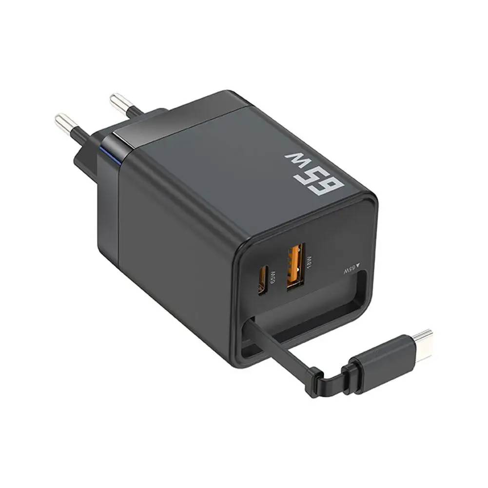 Cargador GaN de 65W con Cable retráctil PD de carga rápida para ordenador portátil Macbook iPhone 16 15 14 Xiaomi tipo C cargador de teléfono - imagen 4