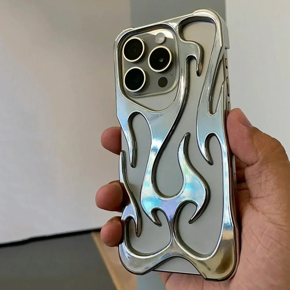 Funda de teléfono con llama de fuego ahuecada a la moda para iPhone 17 16 Pro Max 15 14 Plus 13 12 11, protección completa de lentes, cubierta de armadura a prueba de golpes - imagen 3