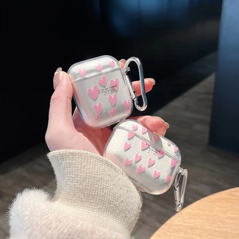 Anillo de amor rosa para Airpods Pro 2. ° funda para auriculares Apple 1/2/3, funda para auriculares de TPU mate suave para mujeres y niñas con llavero - imagen 3