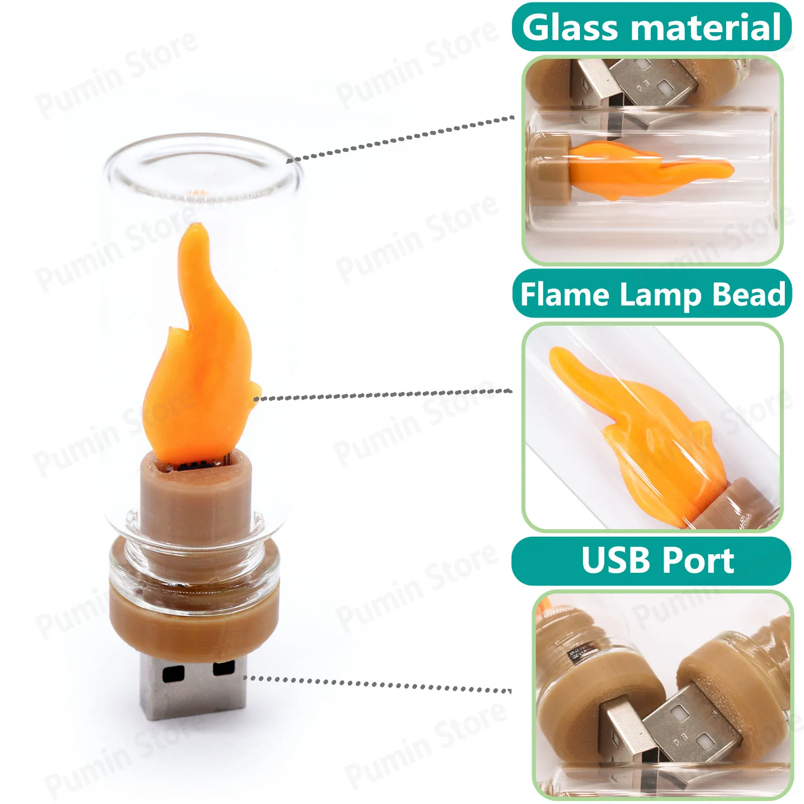 Interfaces LED USB de 5V, vela Retro amarilla cálida, bombilla de llama, luz nocturna, luz de ambiente para fuente de alimentación portátil y portátil - imagen 2