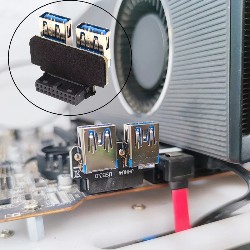JHH IDC 19P/20P a doble USB 3,0 adaptador convertidor placa base de escritorio cabezal de 20 pines a 2 puertos USB A conector hembra lector de tarjetas - imagen 2