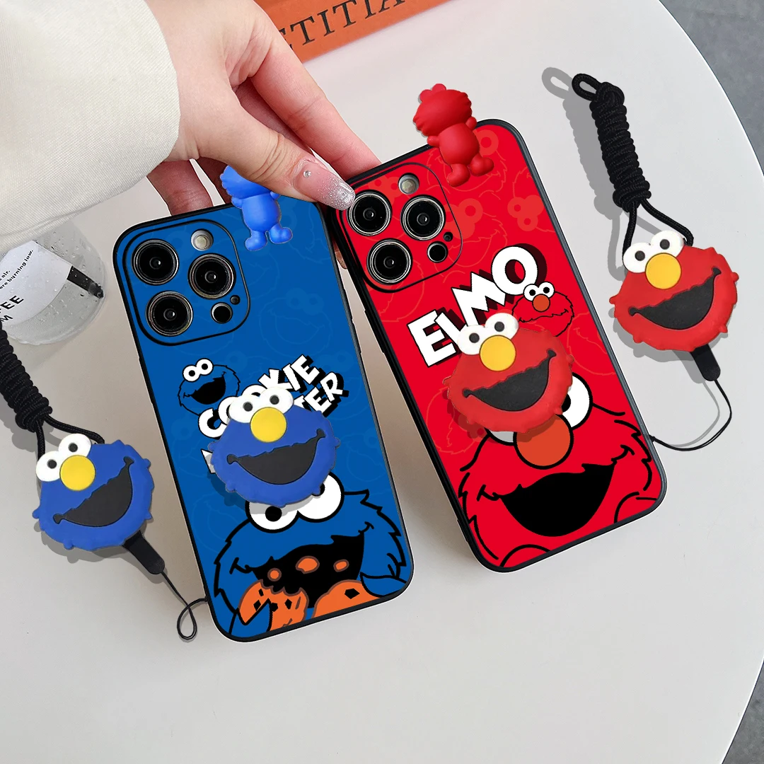 Para iPhone 6 6s 7 8 SE XR Xs 16 15 14 13 12 11 Pro Max mini Plus e Funda ELMO Azul Rojo Con Cuerda De Soporte - imagen 4