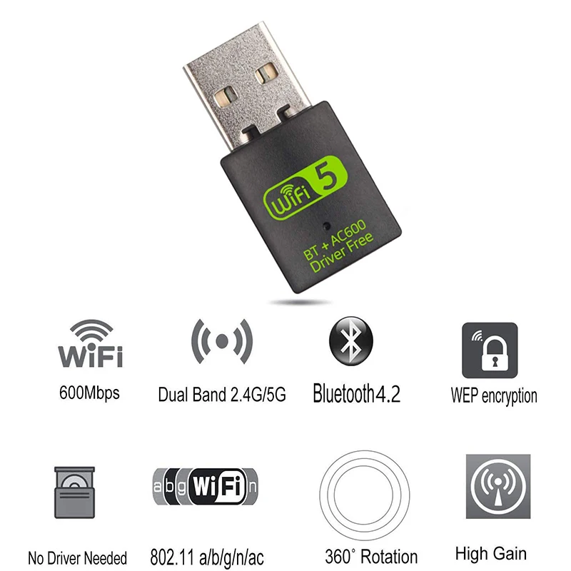 Adaptador USB WiFi Bluetooth de 600Mbps, receptor externo inalámbrico de doble banda 2,4/5,8 Ghz, Dongle Wi-Fi RTL8821CU para PC/portátil/escritorio - imagen 4