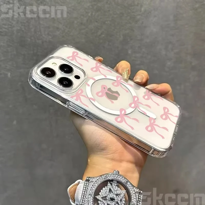 Funda magnética Magsafe con lazo Adorable para iPhone 17 Pro Max 16 15 14 13 12 11 XR XS 16 Plus, cubierta dura transparente con carga inalámbrica - imagen 3